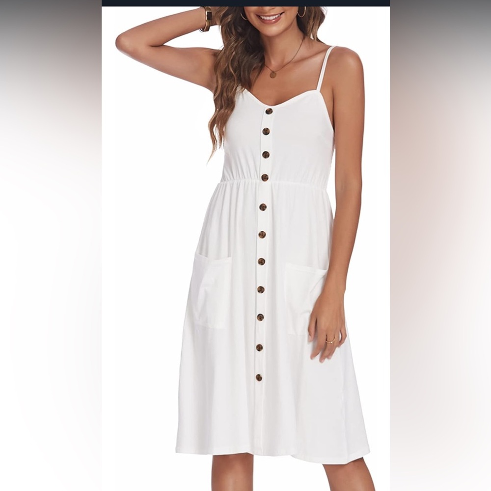 White Button-Down Sleeveless Dress